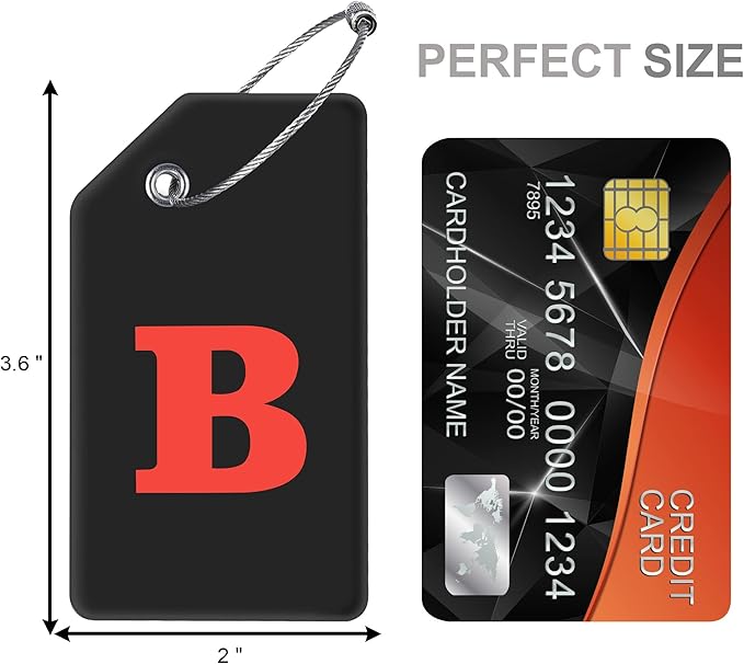 Gostwo 8 Pack Luggage Tags for Suitcases, 26 Initial Letter Travel Luggage Baggage Identification Labels ID Tags Fully Bendable Tags with Stainless Steel Loop (Letter B, Black)