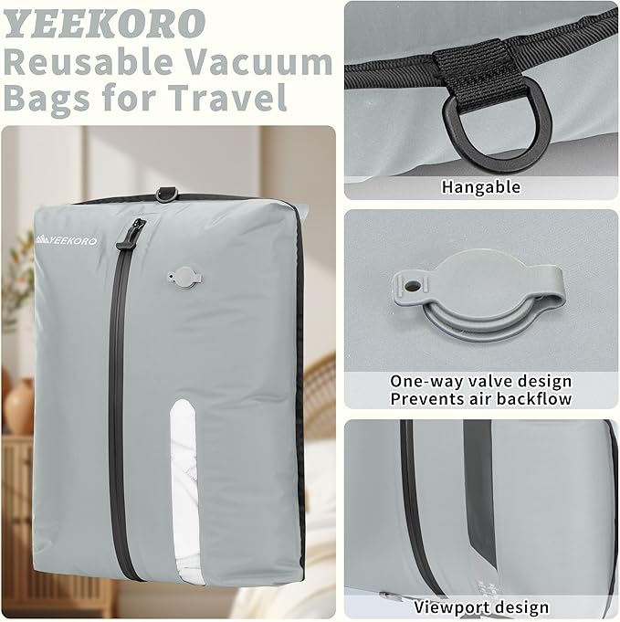 Vacuum Bag for Travel, Professional IPX8 Waterproof Reusable Vacuum Compression Bags for Travel Suitcases, Durable Space Saver Bag(1 Large,No Pump)