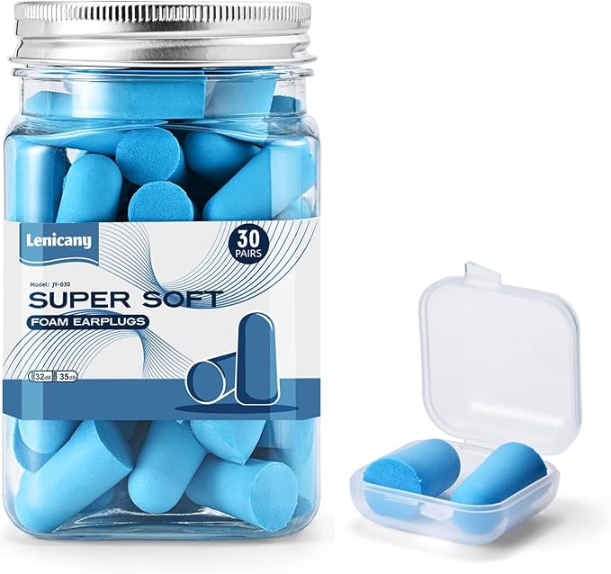 30Pair Soft Foam EarPlugs, 32dB Disposable Sound Blocking Noise Cancelling Ear Plugs for Sleeping/Concerts Loud Music/Shooting Guns/Work Construction, Hearing Safety Protection (Blue)