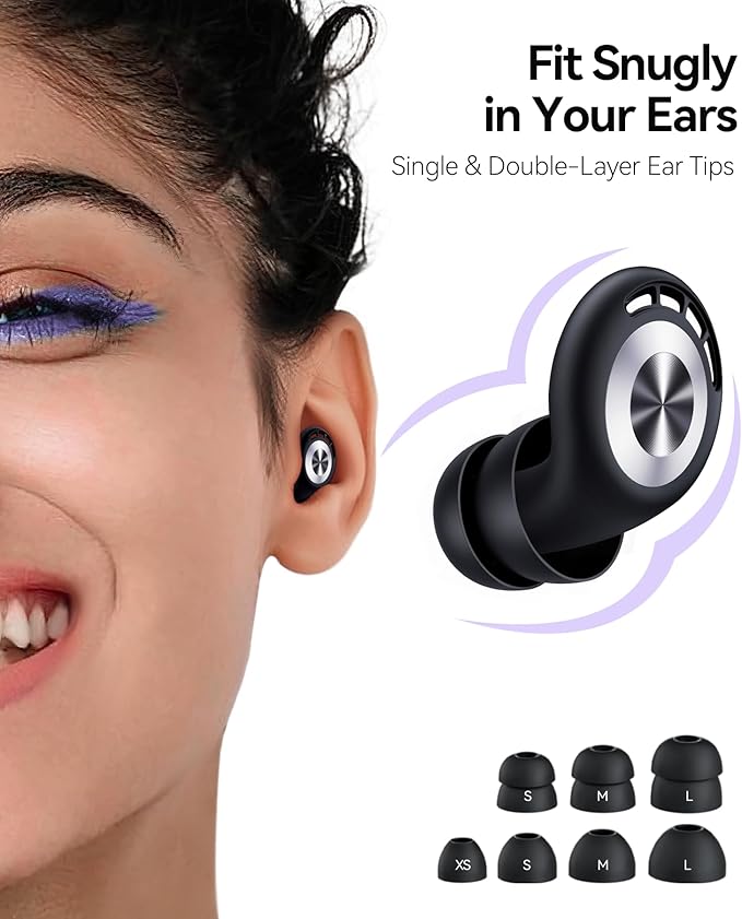 Ear Plugs for Sleeping 50dB Earplugs Noise Cancelling Ear Plugs for Noise Reduction Concerts Soft Reusable Silicone Earplugs for Snoring Side Sleepers Shooting Airplanes with 7 Eartips Case MatteBlack