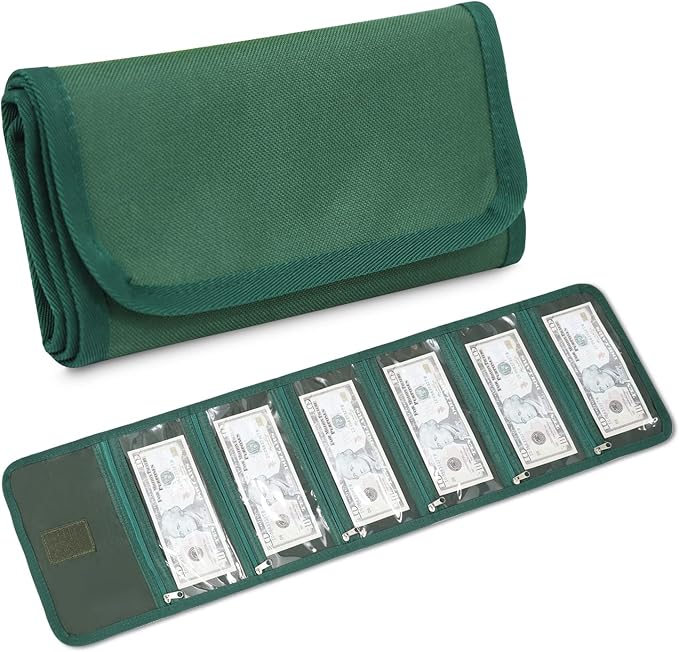 VOCHIC Money Wallet, Money Organizer for Cash with 6 Zippered Pocket Multipack Money Pouch, Cash Bill Organizer, Money Bag Small Travel Money Holder for Budgeting, Receipt and Tips