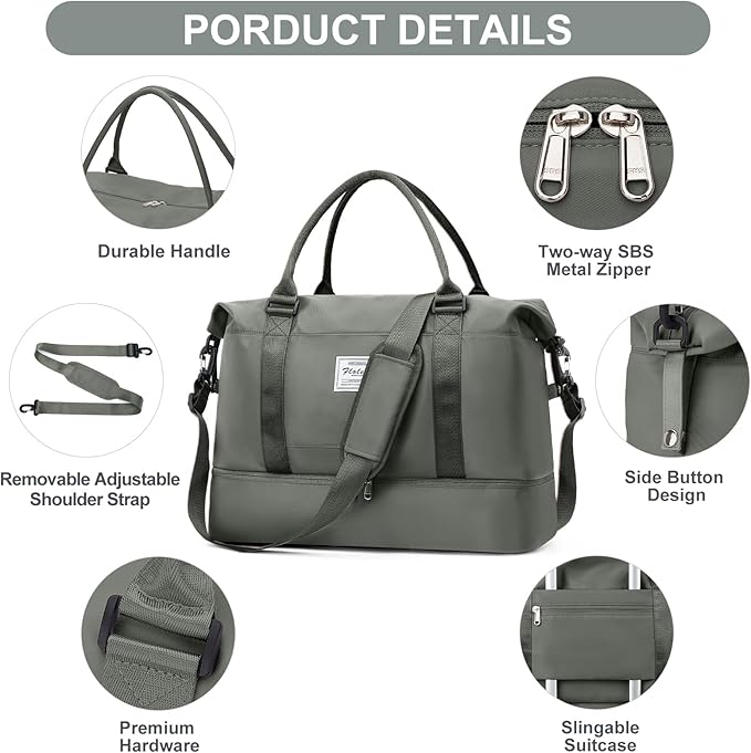 Weekender Bags for Women,Travel Duffle Overnight Bag with Shoe Compartment,Personal Item Carry On Bag,Olive Green Extra Large,3 Pcs Set