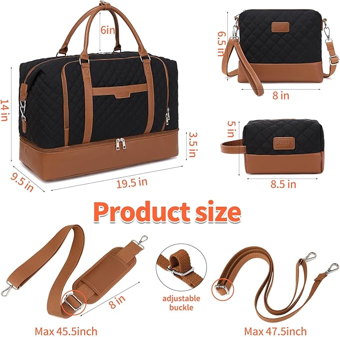 Weekender Bag, Large Travel Duffel Bag for Women, Carry on Overnight Bag with Shoe Compartment and Toiletry Bags