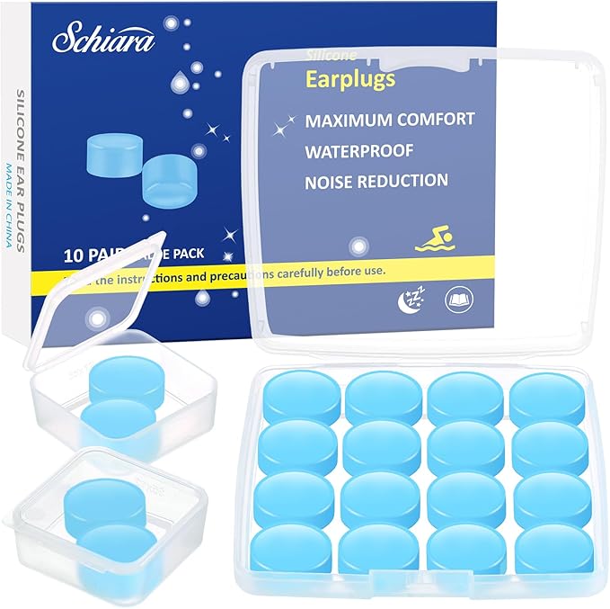 Ear Plugs for Sleeping, 20 Moldable Noise Cancelling Silicone Earplugs for Swimming, Snoring, Sleep and Studying, Blue