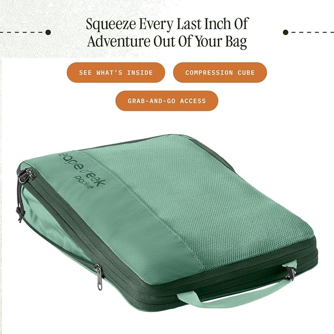 Eagle Creek Pack-It Reveal Compression Cube - Compact Packing Cube for Travel - Durable Suitcase Organizer - Sustainable Material - Easy-Grab Zipper Pulls - Medium - Willow Green