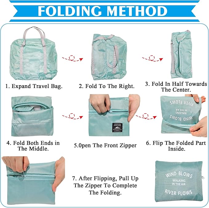 Foldable Travel Duffel Bag Tote Carry on Luggage Bag Spirit Airlines Personal item Sports Gym Bag Water Resistant Weekender Overnight Bags for Women and Men (Green)