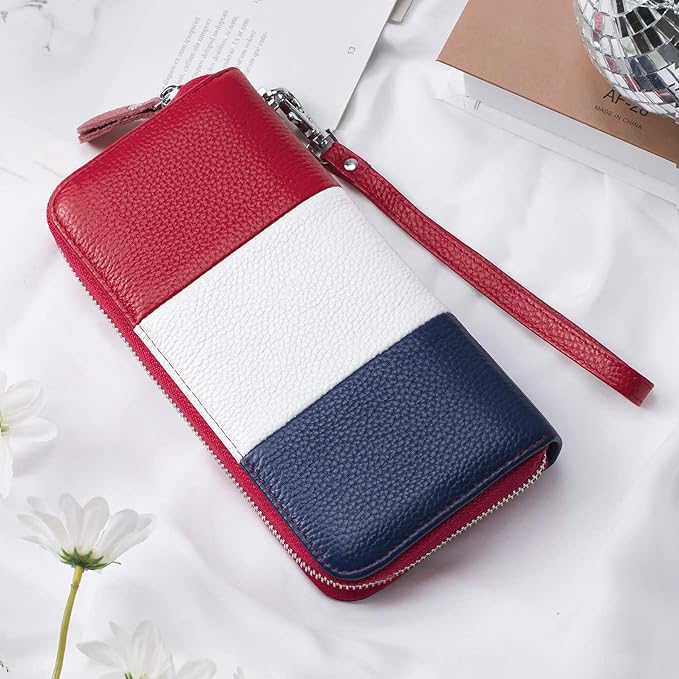 Moflycom Womens Wallet RFID Blocking Genuine Leather Multi Credit Card Large Capacity Zip Around Clutch Travel Purse Wristlet