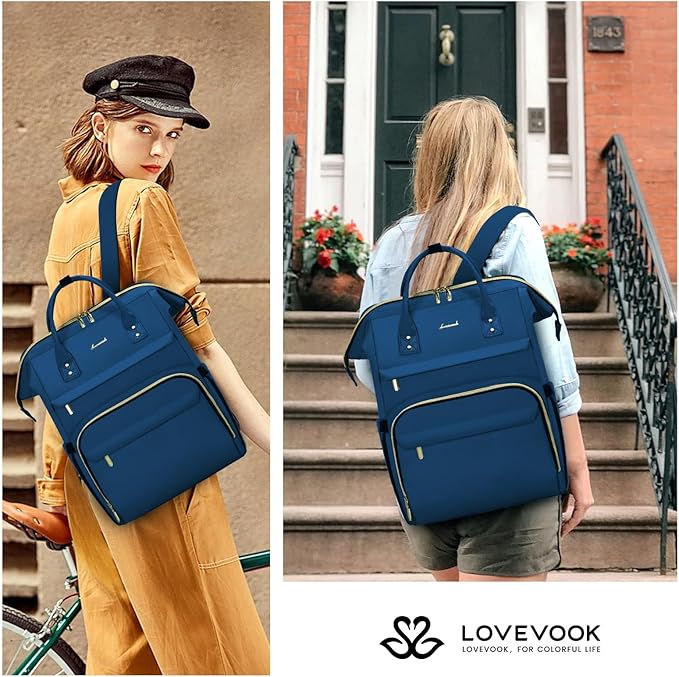 LOVEVOOK Laptop Backpack for Women,18 Inch Professional Womens Travel Backpack Purse Computer Laptop Bag Nurse Teacher Backpack,Waterproof College Work Bags Carry on Back Pack with USB Port,Royal Blue