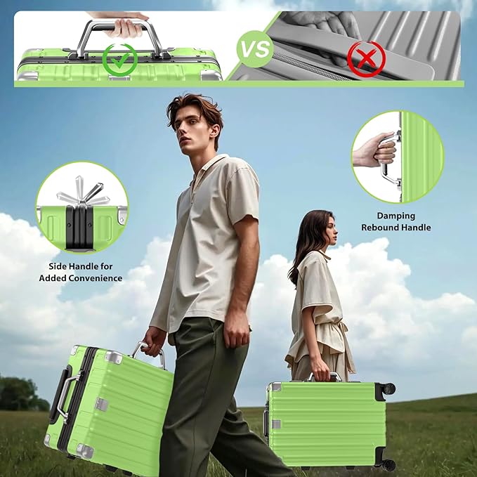 Krute Carry On Luggage 20 inch Aluminum Frame Luggage with Spinner Wheels Hardshell No Zipper PC+ABS TSA Lock Zipperless Suitcases