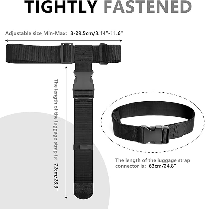 BILIONE Luggage Connector Straps, Suitcase Straps to Connect 3 Suitcases or Add A Bag, Luggage Straps for Suitcases Adjustable Buckle Belt, 2Pack Black