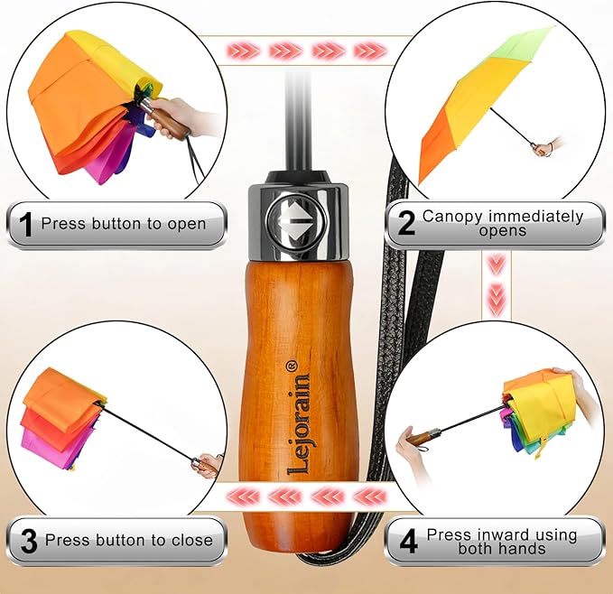 Lejorain Large Folding Golf Umbrella - Compact Mens Umbrellas Travel Rain and Windproof 54inch Collapsible Automatic Open Close Umbrella 210T Teflon Vented Double Canopy