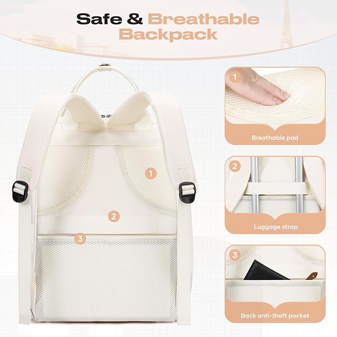 Maelstrom Travel Backpack for Women Men,Laptop Backpack Fits 15.6-17.3 Inch Laptop, Nurse/Work Bag with Insulated Lunch Box (Beige)