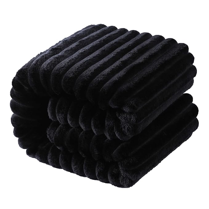 NTBAY Plush Flannel Twin Bed Blanket, 60X80 Inches Soft and Warm Lightweight Blanket with Striped Texture Bed Blanket for Couch Sofa Bed All Seasons, 60"x80", Black