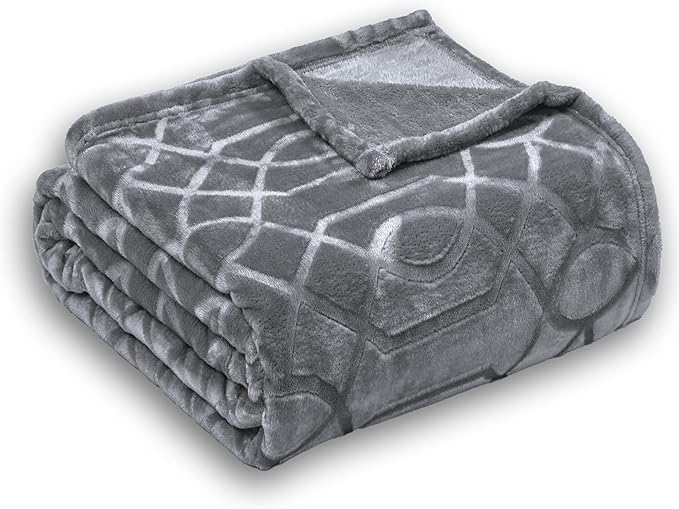 Soft Cozy Fleece Throw Blanket, 50x60 Inches – Lightweight Plush Blanket for Couch, Fuzzy 3D Jacquard Design, for Sofa, Bed & Travel - Light Grey