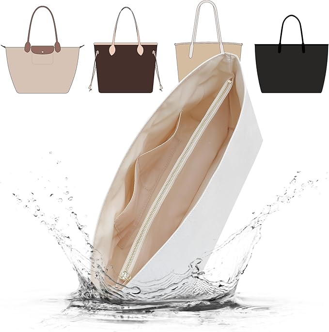 Doxo Dupontpaper Ultra Lightweight Purse Organizer Insert for Lv Neverfull MM/C.oach City 30/L.ongchamp Shoulder Bags,Bag Shapers for Luxury Handbags(White-Beige,MM)
