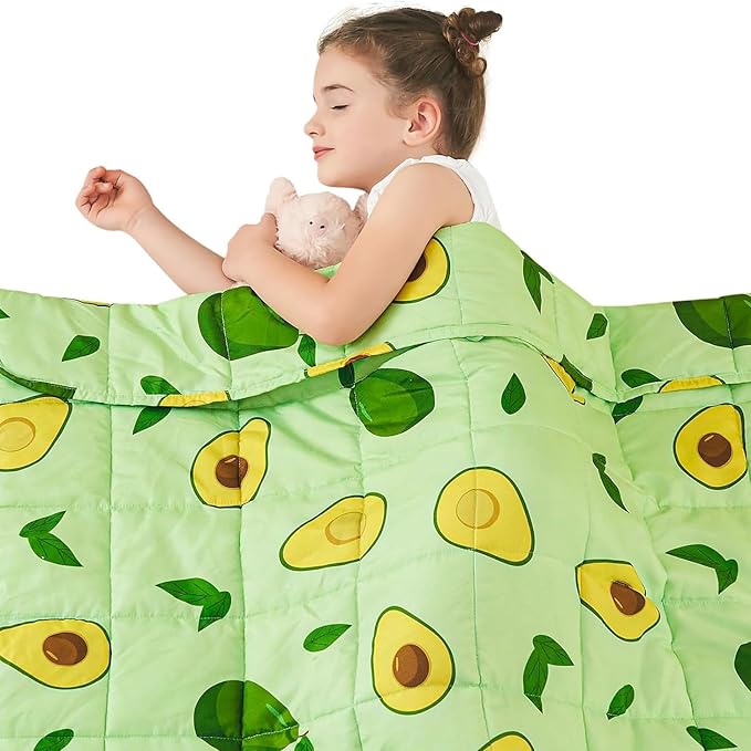 yescool Weighted Blanket 10 Pounds Cooling Weighted Lap Blanket, Green Avocados Heavy Blanket for Sleeping, Breathable Weighted Throw Blanket Gifts for 80-110lbs, 40"x60"