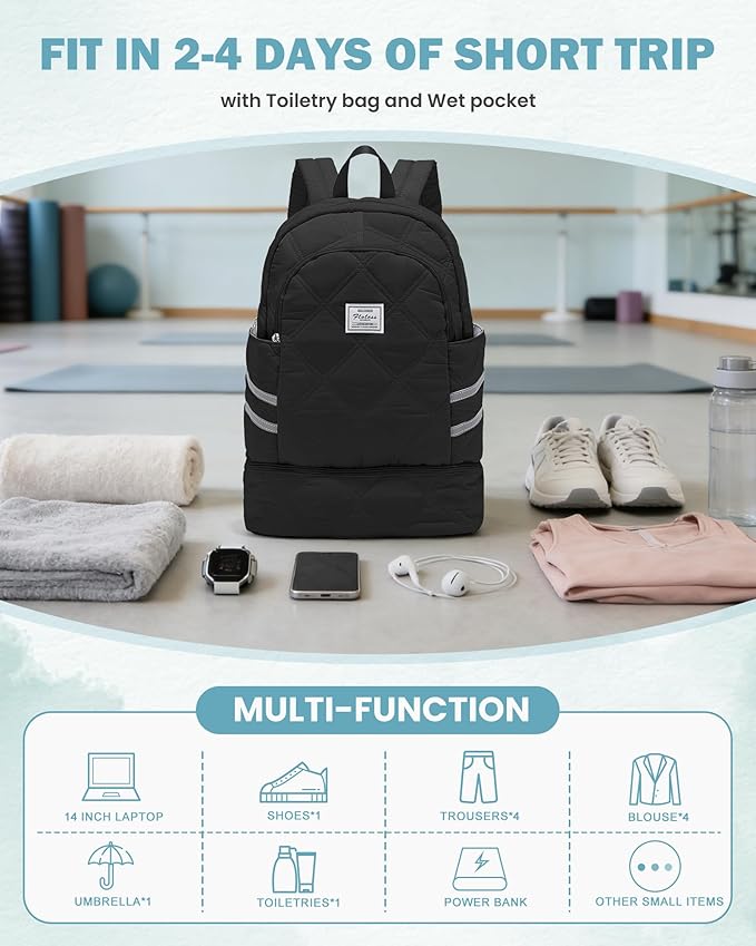 Gym Backpack for Women Men, Lightweight Gym Bag with Shoe Compartment, Water Resistant Sports Backpack with Wet Pocket, Large Capacity Cheer Backpacks for Girls, Black