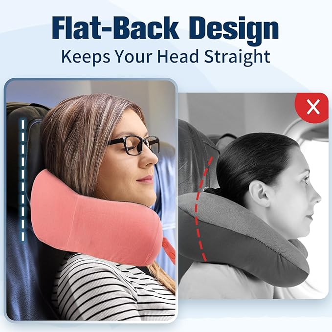 Neck Pillow for Traveling, Travel Pillows for Airplanes,100% Pure Memory Foam Travel Neck Pillow, Adjustable Flight Pillow, Portable Plane Accessories with Eye Mask, Earplugs, Carry Bag
