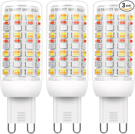 I-SHUNFA Wi-Fi RGBCW Smart G9 LED Bulbs,Compatible with Alexa/Google Home,Multicolour Dimmable,2700K-6500K,AC 120V 4W,400LM Brightness Adjustable 1%-100%,with Musical Rhythm LED Light Bulb,3 Pack