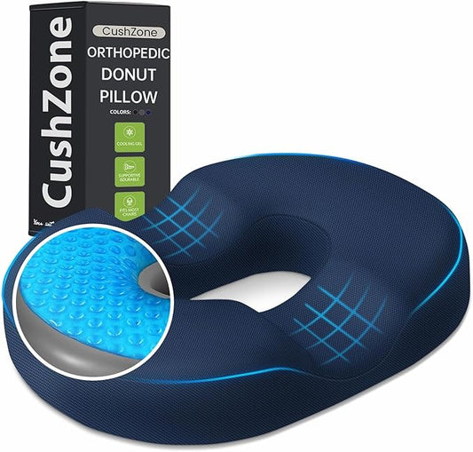 Donut Pillow Seat Cushion - Cooling Gel Outdoor Chair Cushions, Memory Foam Seat Cushion for Office & Home, Car Seat and Patio Furniture Cushions, Hemorrhoids Pillow and Tailbone Pain Relief, Blue