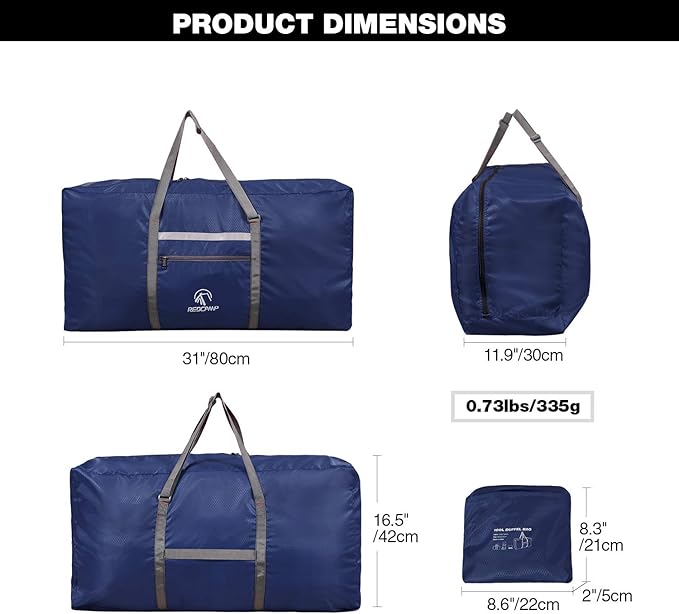 REDCAMP Foldable Extra Large Duffle Bag 100L/31 Inch, Lightweight Travel Duffel Bag with Adjustable Strap for Men Women,Dark Blue