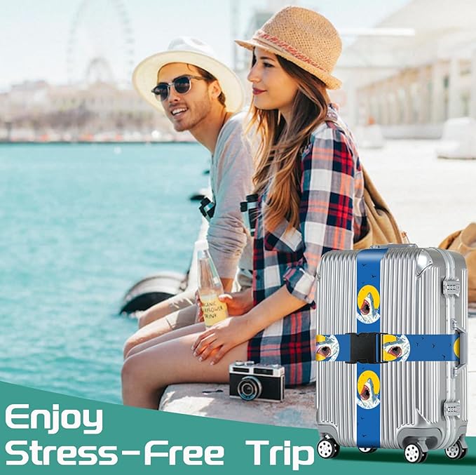 Slohif Luggage Straps for Suitcases Travel Belt Accessories Luggage Connector Identifiers 2 Pack Over Handle with Buckle Unique Nylon Adjustable Strap for Sleeping Bag Car Seat Shark