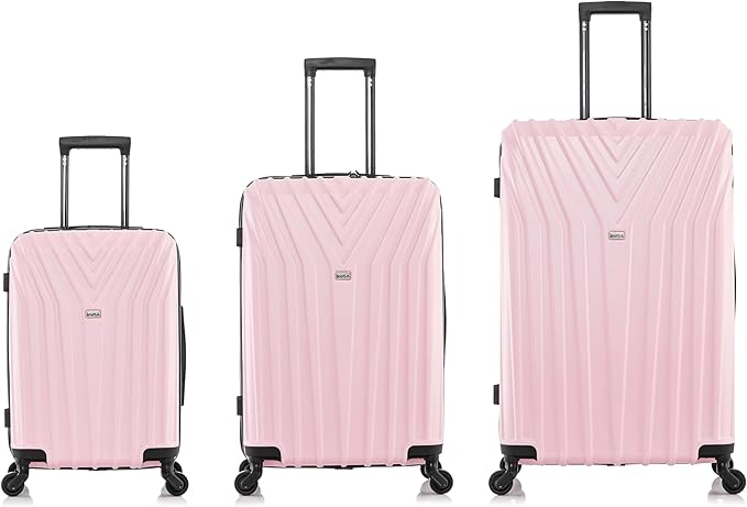 InUSA VASTY Luggage with Spinner Wheels | Durable Lightweight Hardshell SuitcaseTravel Sets with Handle and Trolley | (20in 24in 28in) 3 Piece Luggage Set | Pink