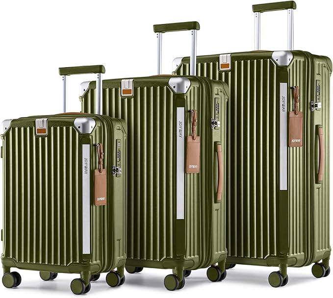 Joyway Luggage Sets 3 Piece, Expandable Suitcase with Smart Cup Holder and USB Port, Hardside Carry On Checked with TSA Lock Spinner Double Wheels, DarkGreen