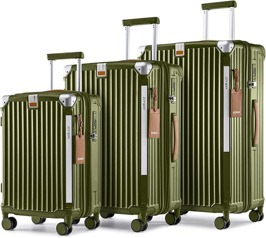 Joyway Luggage Sets 3 Piece, Expandable Suitcase with Smart Cup Holder and USB Port, Hardside Carry On Checked with TSA Lock Spinner Double Wheels, DarkGreen