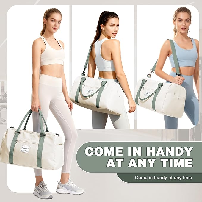 Weekender Duffel Bags for Women & Men - Airplane Travel Totes with Wet Pocket & Shoe Compartment - Labor & Delivery Hospital Bag, Beige Green