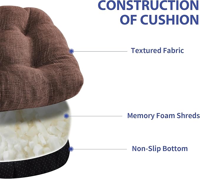 Chair Cushions for Dining Chairs Set of 6, Kitchen Chair Cushions, Chair Pads with Ties and Non Slip Backing, Tufted Memory Foam Seat Cushion 6 Pack, 15.5" x 15.5" x 4", Brown