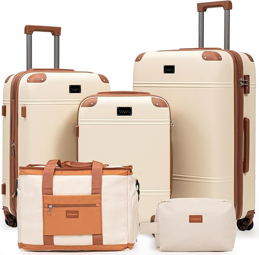 Expandable Luggage Sets 5 Piece with Detachable Spinner Wheels and TSA Lock,ABS Hard Case Suitcases with Wheels,Carry On Luggage Set