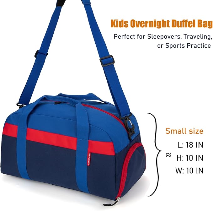 HawLander Kids Duffle Bag for Boys or Girls, Fit Sports Practice, or Overnight Travel Weekend (Navy Blue)