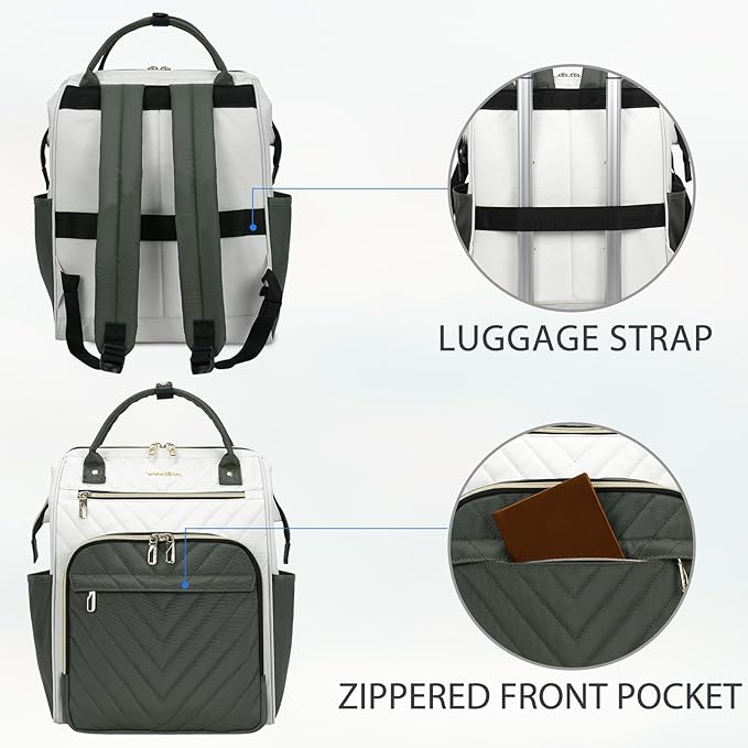VANKEAN 17 Inch Laptop Backpack for Women Men Fashion Computer Work Bag, Large Capacity Waterproof Backpack with USB Port & RFID Pockets, College Daypack Business Travel, Beige-Army green