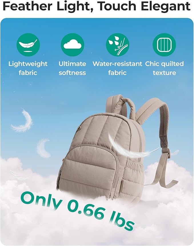 BAGSMART Mini Backpack for Women, Lightweight Puffer Small Backpack Purse, Quilted Casual Travel Daypack, Cute Water-Resistant Bookbag for Daily, Cherry