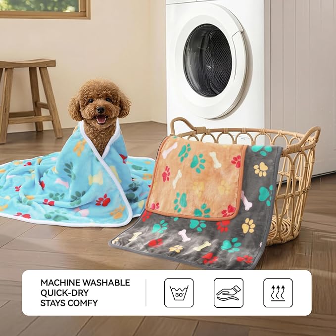 LINENLUX 1 Pack 3 Blankets Super Soft Fluffy Premium Fleece Dog Blankets for Puppy Cat Pet Blanket Flannel Throw Warm Sleep Bones and Claws 40x31 inches