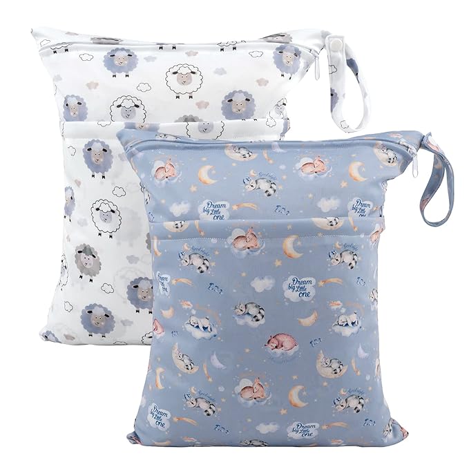 ALVA ALVABABY 2pcs Cloth Diaper Wet Dry Bags Waterproof Reusable with Two Zippered Pockets Travel Beach Pool Daycare Soiled Baby Items Yoga Gym Bag for Swimsuits or Wet Clothes LZD2122