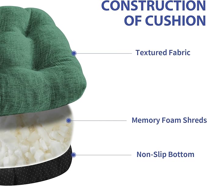 Chair Cushions for Dining Chairs Set of 4, Kitchen Chair Cushions, Chair Pads with Ties Non Slip Backing, Christmas Room Decor, Tufted Memory Foam Seat Cushion 4 Pack, 18"x18"x4", Dark Green