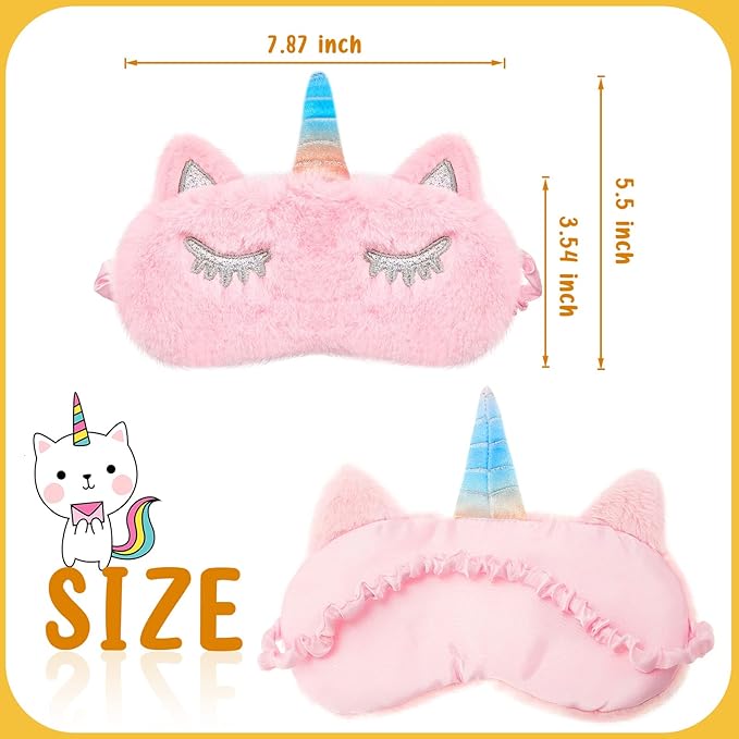 Geyoga Sleep Mask for Kids, Girls Plush Sleeping Eye Cover Soft Eye Blindfold Cover Animal Shade for Kids(Pink,Bunny, Cat and Unicorn Style)