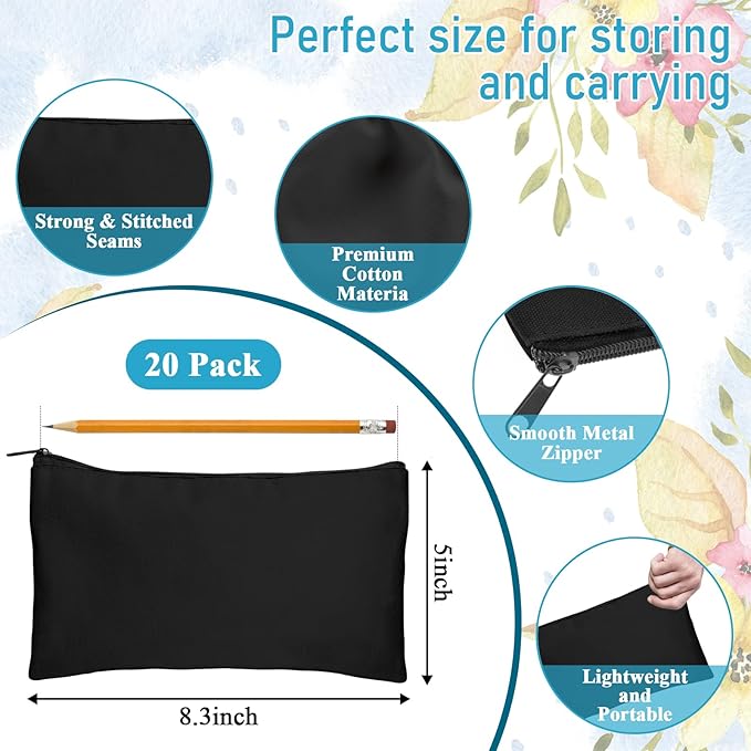 Legigo Blank Canvas Bag Zipper Pouch Makeup Bags Bulk - Multi-Purpose Canvas Pencil Pouch with Sturdy Zipper, Cosmetic Bag Travel Toiletry Bag for DIY Craft Projects, Storage (8.3 x 5 inches)