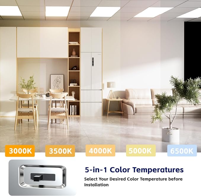 48Pack 2x4 LED Panel Light 5CCT Selectable Drop Ceiling Light Fixture | 5CCT Selectable 3000K-6500K,5 Wattage Adjustable 30W-72W,ETL Listed Commercial Fixture,Backlit LED Panel Design