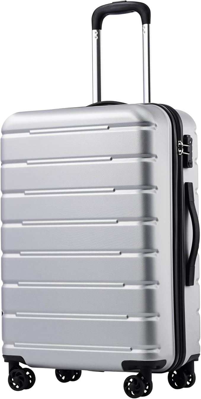 Coolife Luggage Suitcase Carry-on Spinner TSA Lock USB Port Expandable (only 28’’) Lightweight Hardside Luggage (Silver, M(24in))
