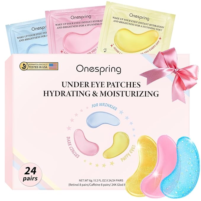 Eye Masks (24 Pairs) - Gift for Her - Caffeine, 24K Gold and Retinol Under Eye Patches for Puffy Eyes, Dark Circles & Fine Lines, Bachelorette Party Favors, Birthday, Easter Basket Stuffers