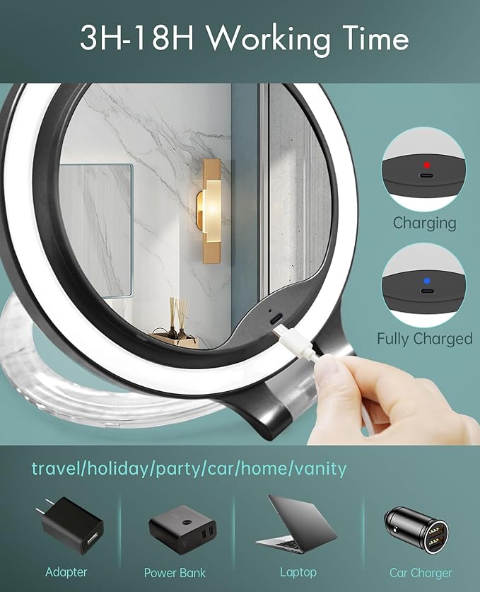FASCINATE Magnifying Mirror 10X 1X Double Sided Magnification Makeup Vanity Mirror Rechargeable Lighted Mirror with 3 Color Setting Adjustable Rotation LED Vanity Desk Mirror