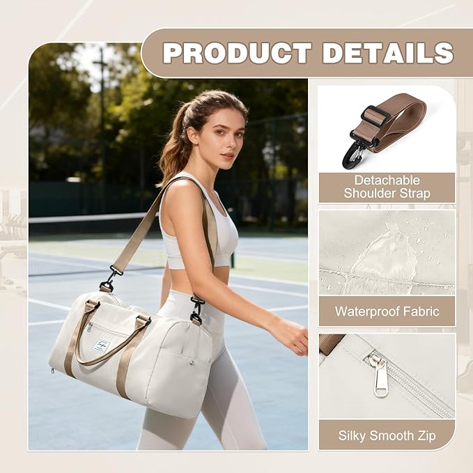 Gym Bag for Women Men with Shoes Compartment and Wet Pocket,Sport Swimming Yoga Bag,Waterproof Travel Duffel Bag Small Carry on Bag Overnight Weekender Bags Personal Item Bag for Airlines, Beige Brown