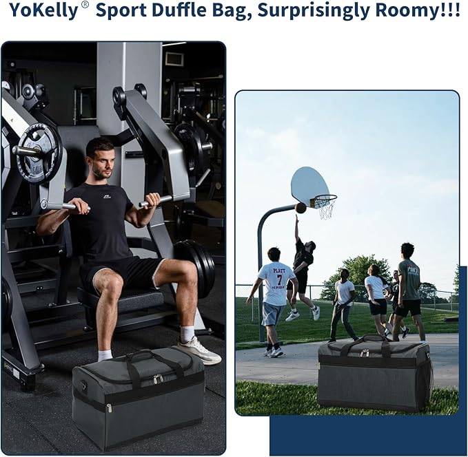 Gym Bag 20 inch Sport Duffle Bag for Men - 40L Weekender Duffel Bag for Travel - Dark Grey