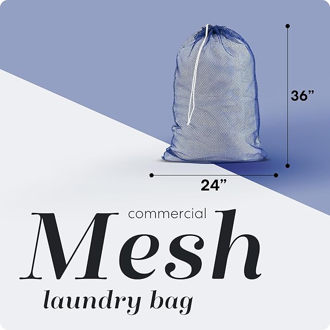 Handy Laundry Mesh Laundry Bags 2 Pack, XL 24 x 36 in, Heavy Duty Nylon, Machine Washable with Drawstring Closure, Large Bag for Delicates, Travel, College Dorm, Camping, Storage, Blue