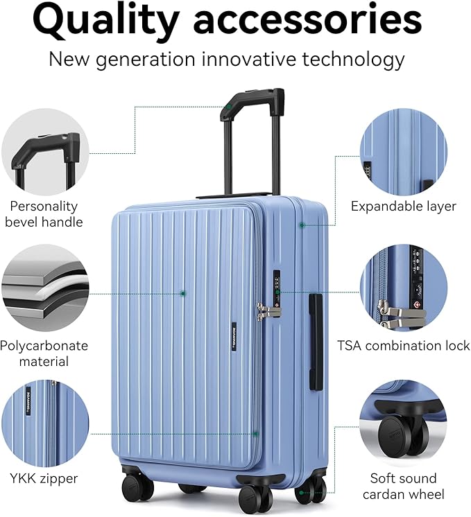 ROAMING Luggage Sets Hard shell Suitcase Top Opening Expandable with Wheels, Sturdy Large Suitcase Tsa Lock 20 Inch Carry on 28 Inch Checked Luggage, 2-Piece Set (20/28) for Travel Woman Men. Blue