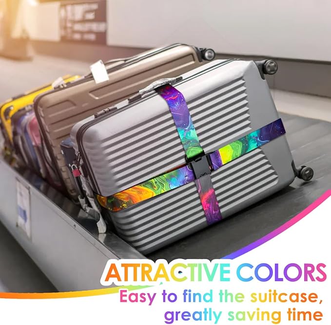 Gutsdoor Luggage Straps for Suitcases Adjustable Travel Belt, Connector Holds Suitcase Bright Colorful Identifiers Travel Bag Accessories (Purple Green)