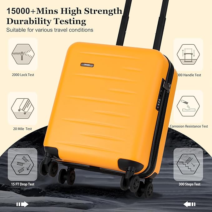 16 Inch Underseat Carry On Luggage Airline Approved, Expandable Lightweight ABS+PC Hard Shell Suitcases with 360° Spinner Wheels, TSA Lock, YKK Zipper, for Business Weekender (Orange, 1 PC)